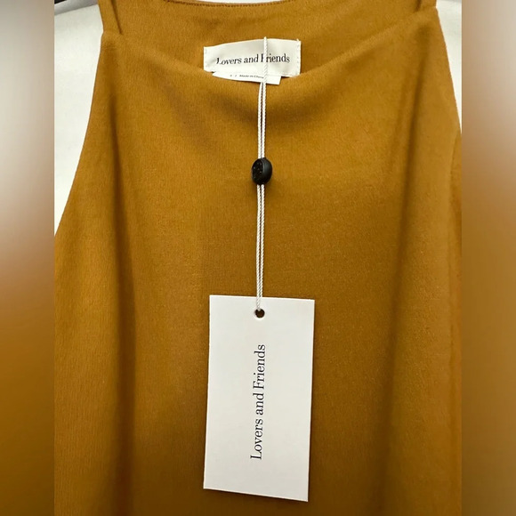 Lovers And Friends Halter Neck Mini Dress Size Small Lined Butterscotch Tan NWT - Picture 3 of 6